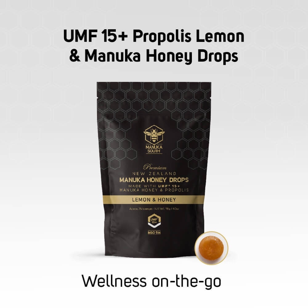 UMF15+ Manuka Honey DROPS with Propolis Lozenges (For Cough + Flu + Sore Throat + Ulcer + Gum + Bad Breath + Immunity Support) 25s