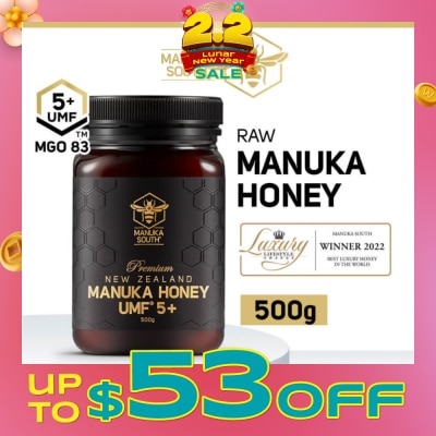 MANUKA SOUTH UMF 5+ MGO83 Manuka Honey (Authentic 100% New Zealand Manuka Honey for Immunity + Digestion + Skin Health) 500g