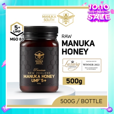 MANUKA SOUTH UMF 5+ MGO83 Manuka Honey (Authentic 100% New Zealand Manuka Honey for Immunity + Digestion + Skin Health) 500g