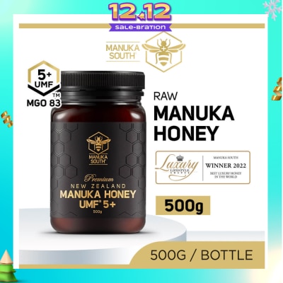 MANUKA SOUTH UMF 5+ MGO83 Manuka Honey (Authentic 100% New Zealand Manuka Honey for Immunity + Digestion + Skin Health) 500g