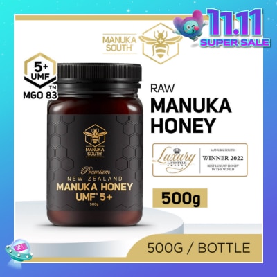 MANUKA SOUTH UMF 5+ MGO83 Manuka Honey (Authentic 100% New Zealand Manuka Honey for Immunity + Digestion + Skin Health) 500g