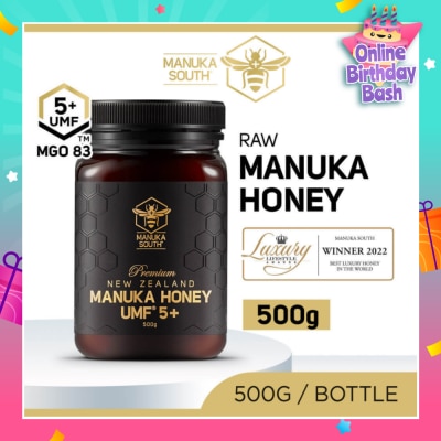 MANUKA SOUTH UMF 5+ MGO83 Manuka Honey (Authentic 100% New Zealand Manuka Honey for Immunity + Digestion + Skin Health) 500g