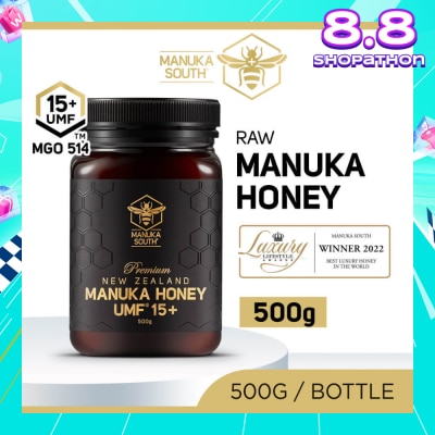MANUKA SOUTH UMF 15+ MGO514 Manuka Honey (Authentic 100% New Zealand Manuka Honey for Immunity + Digestion + Skin Health) 500g