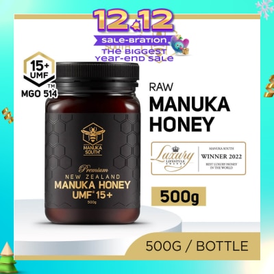 MANUKA SOUTH UMF 15+ MGO514 Manuka Honey (Authentic 100% New Zealand Manuka Honey for Immunity + Digestion + Skin Health) 500g