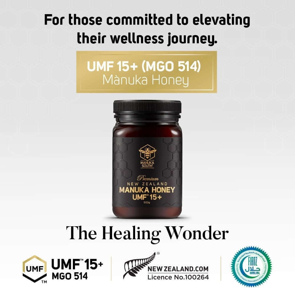 UMF 15+ MGO514 Manuka Honey (Authentic 100% New Zealand Manuka Honey for Immunity + Digestion + Skin Health) 500g