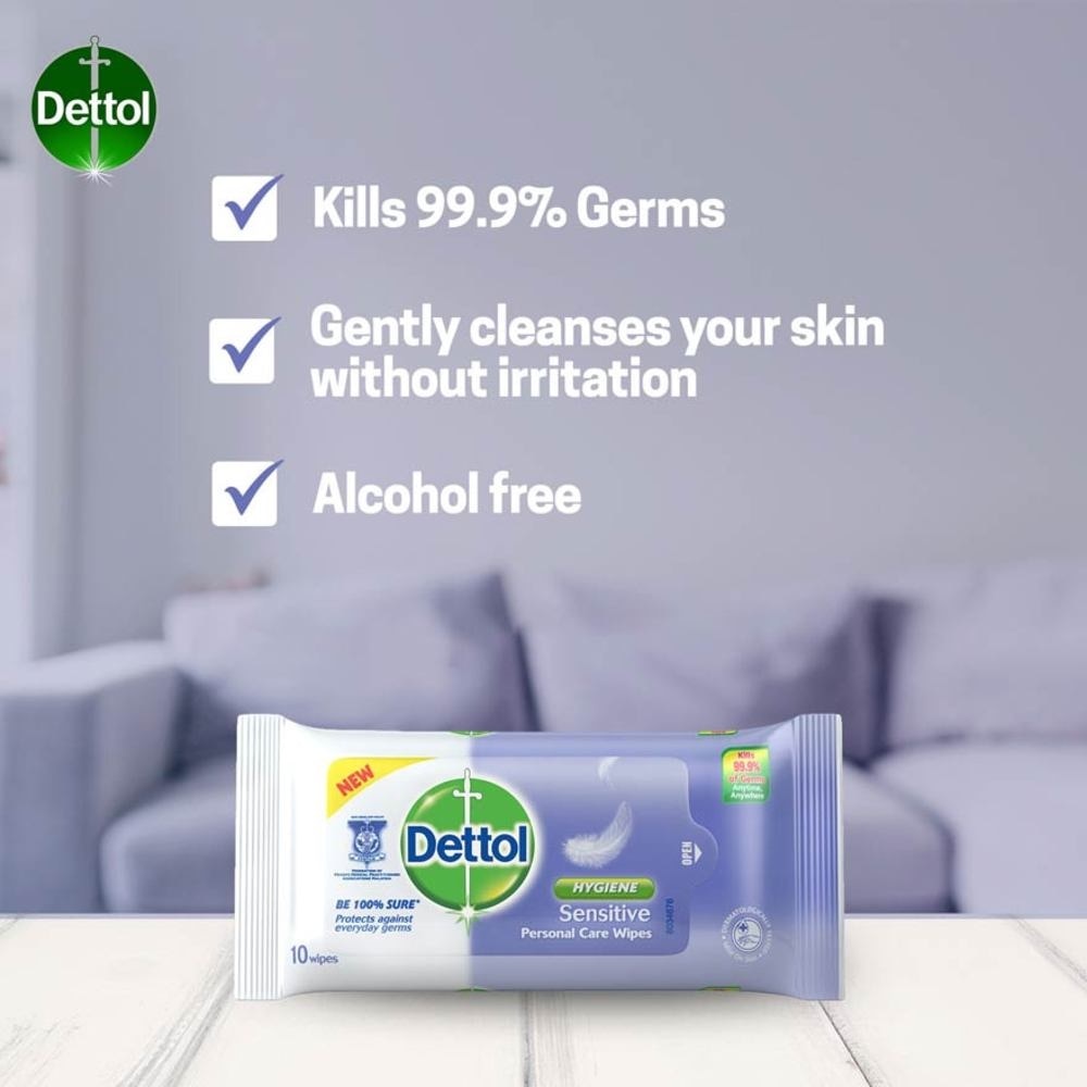 Anti-Bacterial Wet Wipes Sensitive (Removes 99.9% Germs) 10s