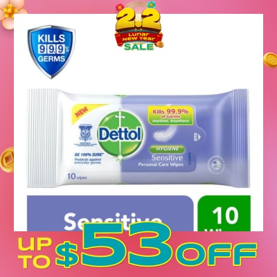DETTOL Anti-Bacterial Wet Wipes Sensitive (Removes 99.9% Germs) 10s