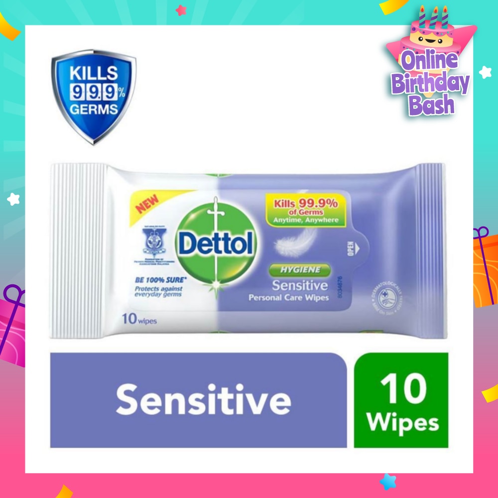 Anti-Bacterial Wet Wipes Sensitive (Removes 99.9% Germs) 10s