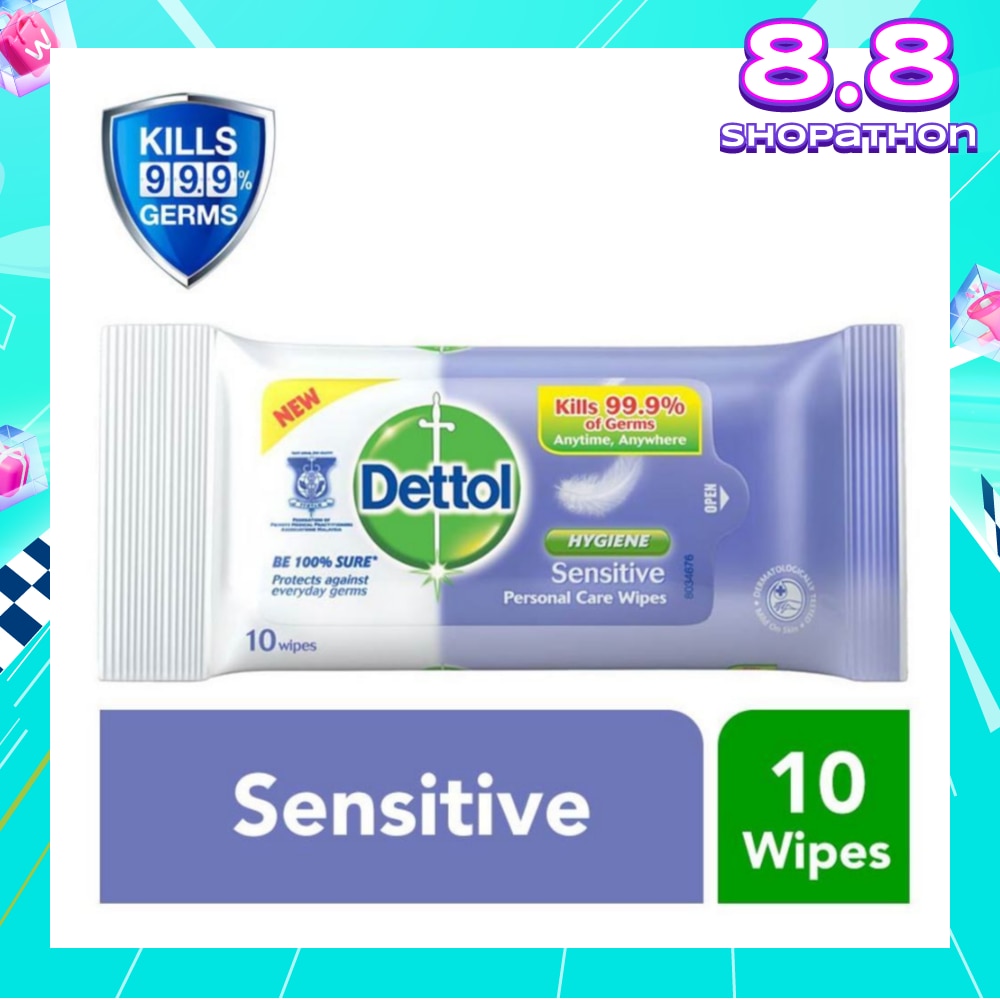 Anti-Bacterial Wet Wipes Sensitive (Removes 99.9% Germs) 10s