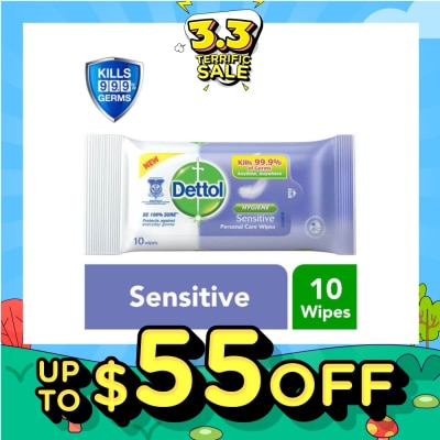 DETTOL Anti-Bacterial Wet Wipes Sensitive (Removes 99.9% Germs) 10s