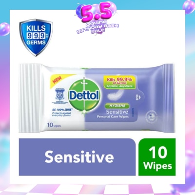 DETTOL - Anti-Bacterial Wet Wipes Sensitive (Removes 99.9% Germs) 10s (Expiry: Mar`2027)