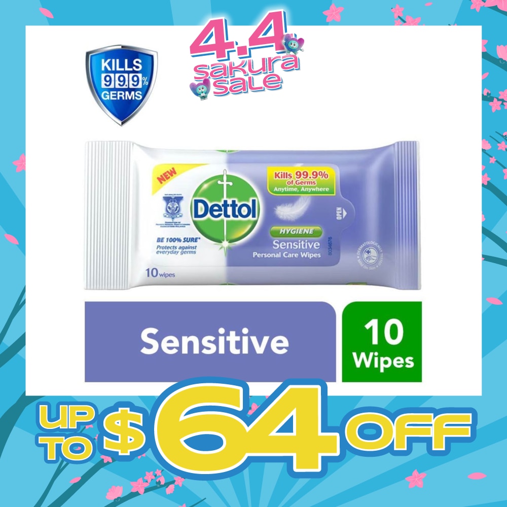 Anti-Bacterial Wet Wipes Sensitive (Removes 99.9% Germs) 10s