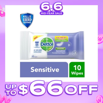 DETTOL - Anti-Bacterial Wet Wipes Sensitive (Removes 99.9% Germs) 10s (Expiry: Mar`2027)