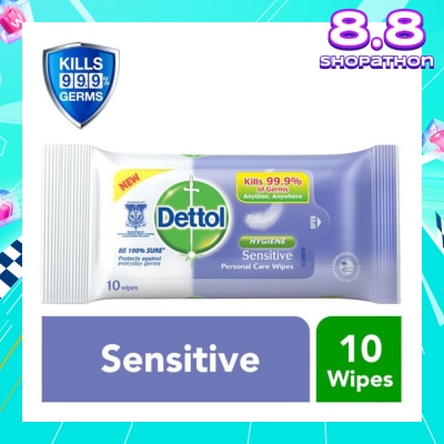 DETTOL Anti-Bacterial Wet Wipes Sensitive (Removes 99.9% Germs) 10s