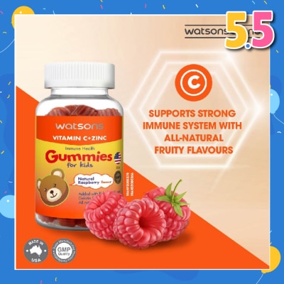 WATSONS Vitamin C + Zinc Gummies For Kids (Added Elderberry Extract Gelatin Free) Natural Raspberry Flavour 60s