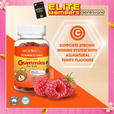 WATSONS Vitamin C + Zinc Gummies For Kids (Added Elderberry Extract Gelatin Free) Natural Raspberry Flavour 60s