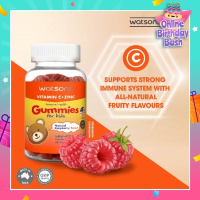 WATSONS Vitamin C + Zinc Gummies For Kids (Added Elderberry Extract Gelatin Free) Natural Raspberry Flavour 60s
