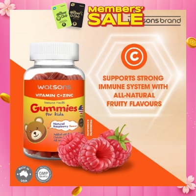 WATSONS Vitamin C + Zinc Gummies For Kids (Added Elderberry Extract Gelatin Free) Natural Raspberry Flavour 60s