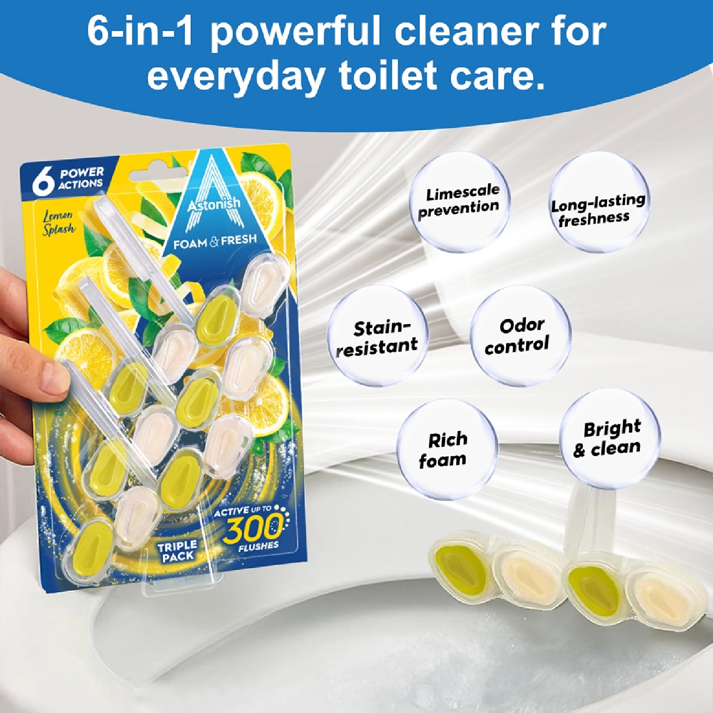 Foam & Fresh Toilet Rim Block Lemon Splash 3s