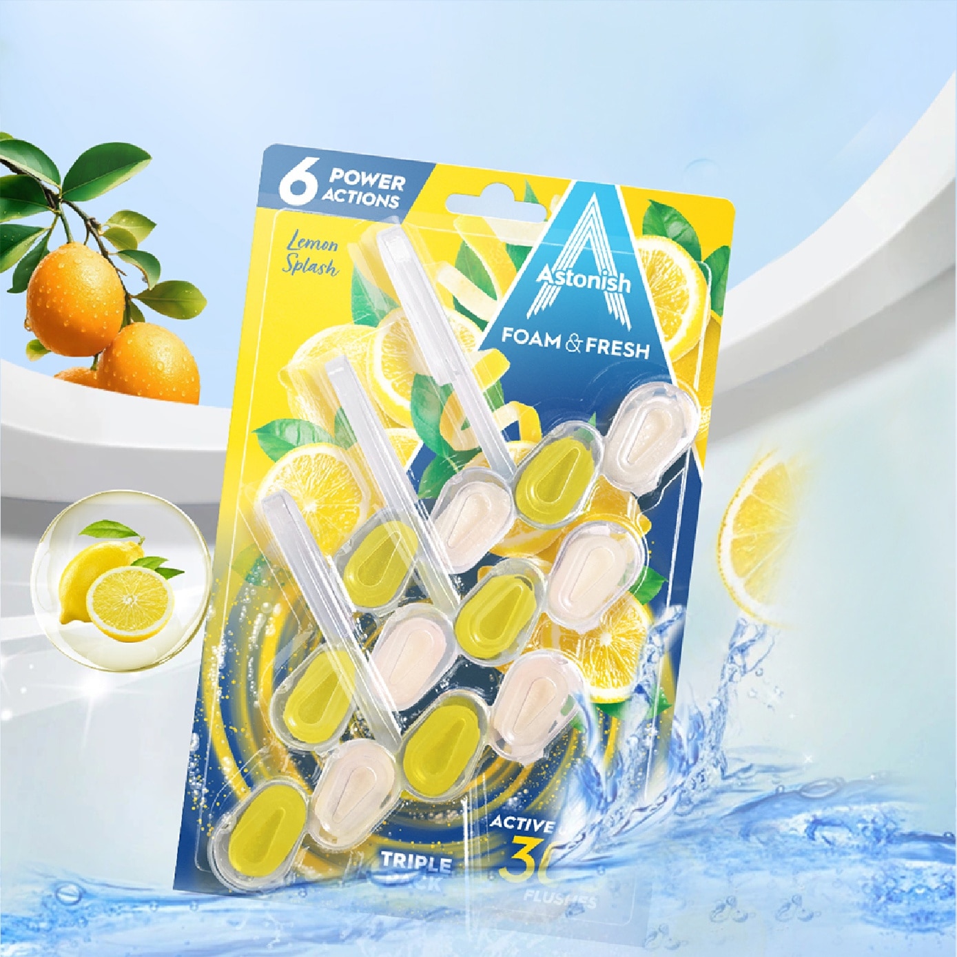 Foam & Fresh Toilet Rim Block Lemon Splash 3s