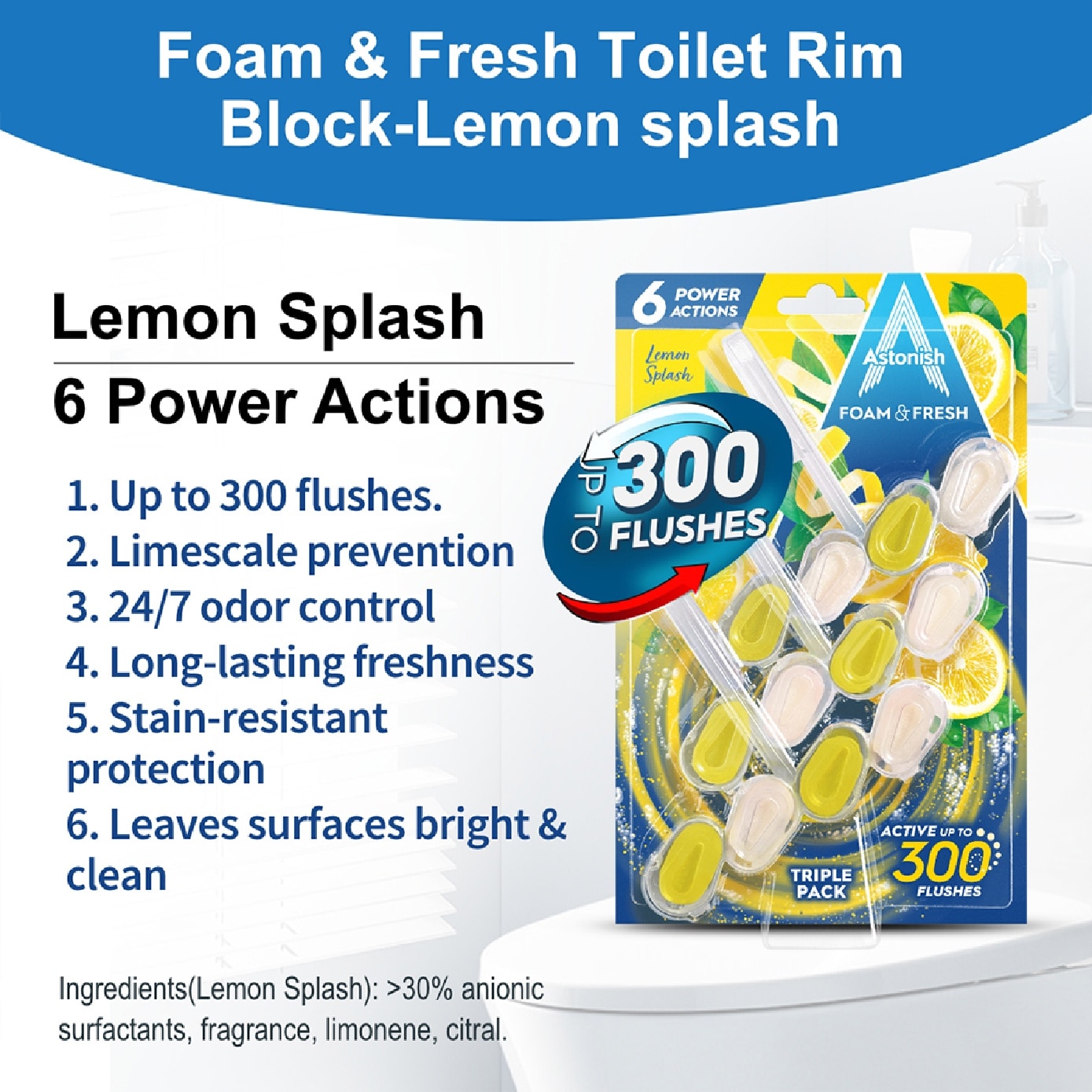 Foam & Fresh Toilet Rim Block Lemon Splash 3s