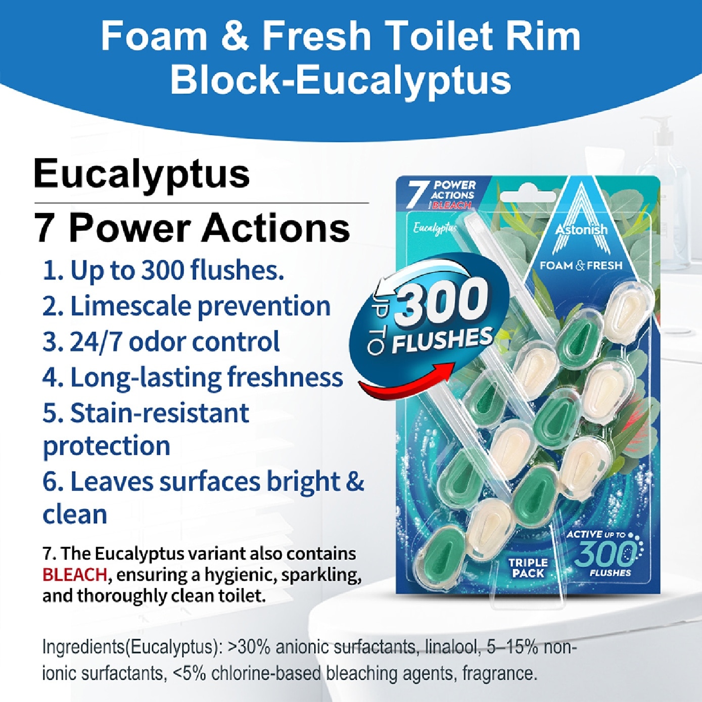 Foam & Fresh Toilet Rim Block Eucalyptus 3s