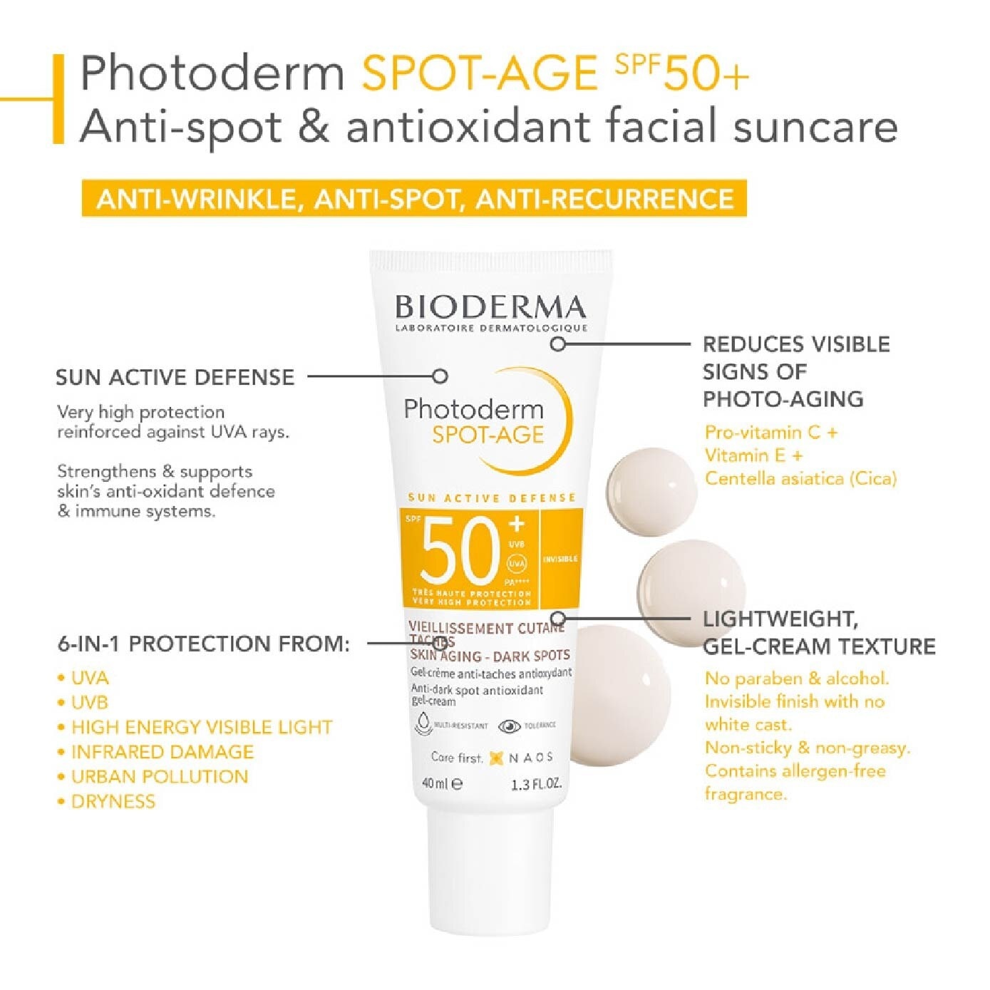 Photoderm Spot-Age SPF50+ Anti-Dark Spot & Anti-Wrinkle Facial Sunscreen (For Sensitive Skin) 40ml