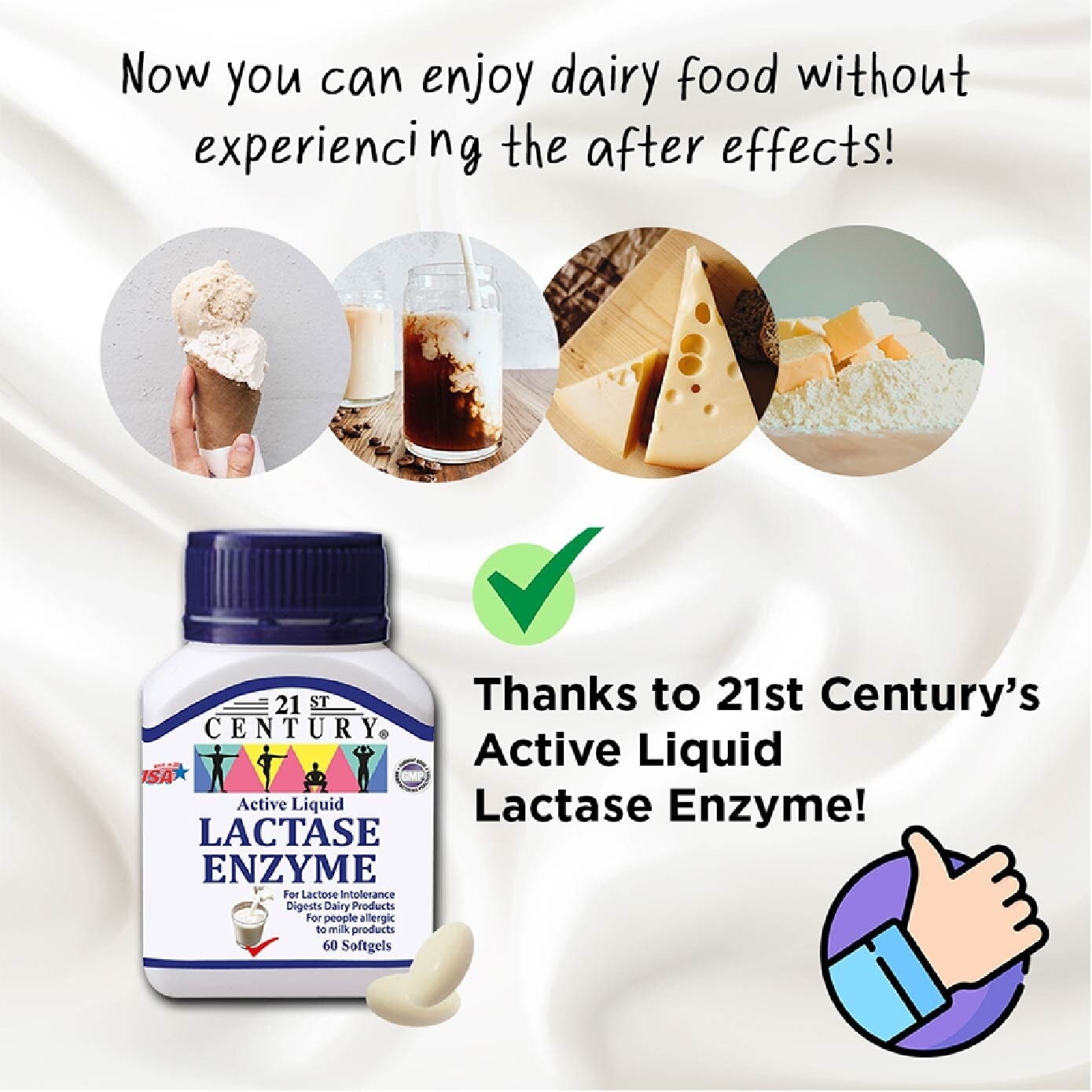 Active Liquid Lactase Enzyme 125mg (For Lactose Intolerance) 60s