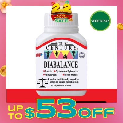 21ST CENTURY Diabalance Vegetarian Tablet (Contains 4 Herbs for Blood Sugar Support) 30s