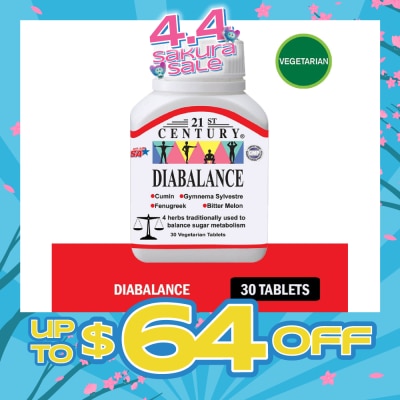 21ST CENTURY - Diabalance Vegetarian Tablet (Contains 4 Herbs for Blood Sugar Support) 30s