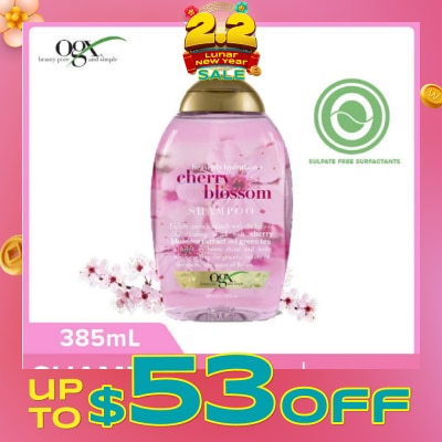 OGX Heavenly Hydration+ Cherry Blossom Shampoo (Sulphate-Free + For Moisture & Shine Hair + Suitable For Oily Or Dry Hair) 385ml