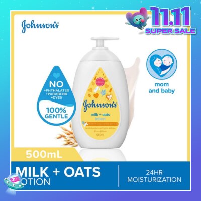 JOHNSON'S Baby Baby Milk + Oats Moisturizing Lotion Cleanses Without Drying (Washes Away 99.9% Germs) 500ml