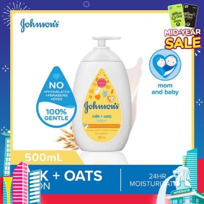 JOHNSON'S Baby Baby Milk + Oats Moisturizing Lotion Cleanses Without Drying (Washes Away 99.9% Germs) 500ml