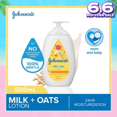 JOHNSON'S Baby Baby Milk + Oats Moisturizing Lotion Cleanses Without Drying (Washes Away 99.9% Germs) 500ml