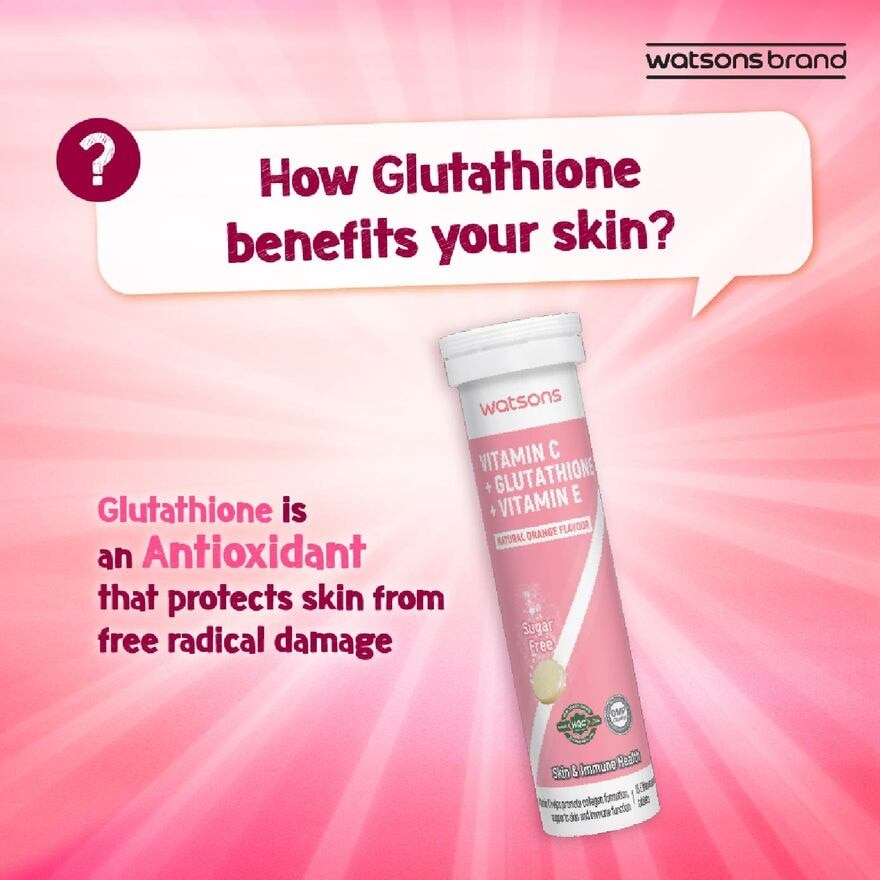 Vitamin C + Glutathione + Vitamin E Effervescent Tablet (Sugar-Free, Skin & Immune Health, Halal-Certified) 15s x 3 Tubes