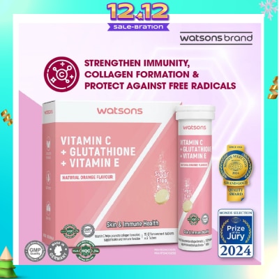WATSONS Vitamin C + Glutathione + Vitamin E Effervescent Tablet (Sugar-Free, Skin & Immune Health, Halal-Certified) 15s x 3 Tubes