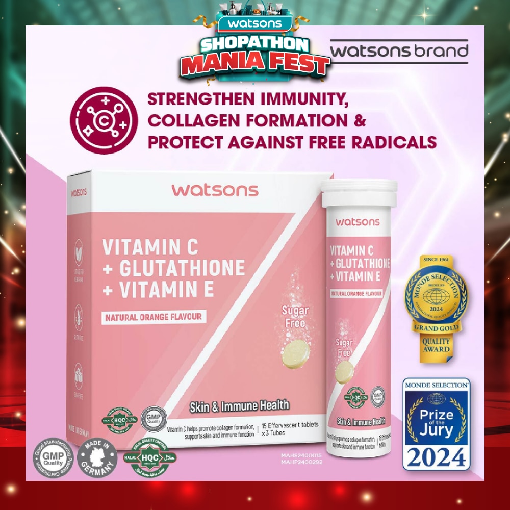 vitamin e and glutathione WATSONS Vitamin C + Glutathione + Vitamin E Effervescent Tablet  (Sugar-Free, Skin & Immune Health, Halal-Certified) 15s x 3 Tubes (Expiry:  Feb 2027) | Vitamins & Supplements