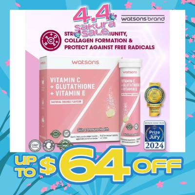 WATSONS - Vitamin C + Glutathione + Vitamin E Effervescent Tablet (Sugar-Free, Skin & Immune Health, Halal-Certified) 15s x 3 Tubes