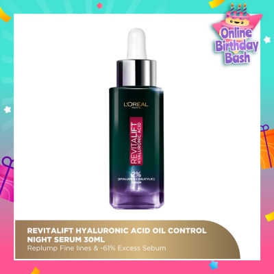 L'OREAL PARIS SKINCARE Revitalift Hyaluronic Acid Oil Control Night Serum (For Replump Fine Lines & Excess Sebum) 30ml