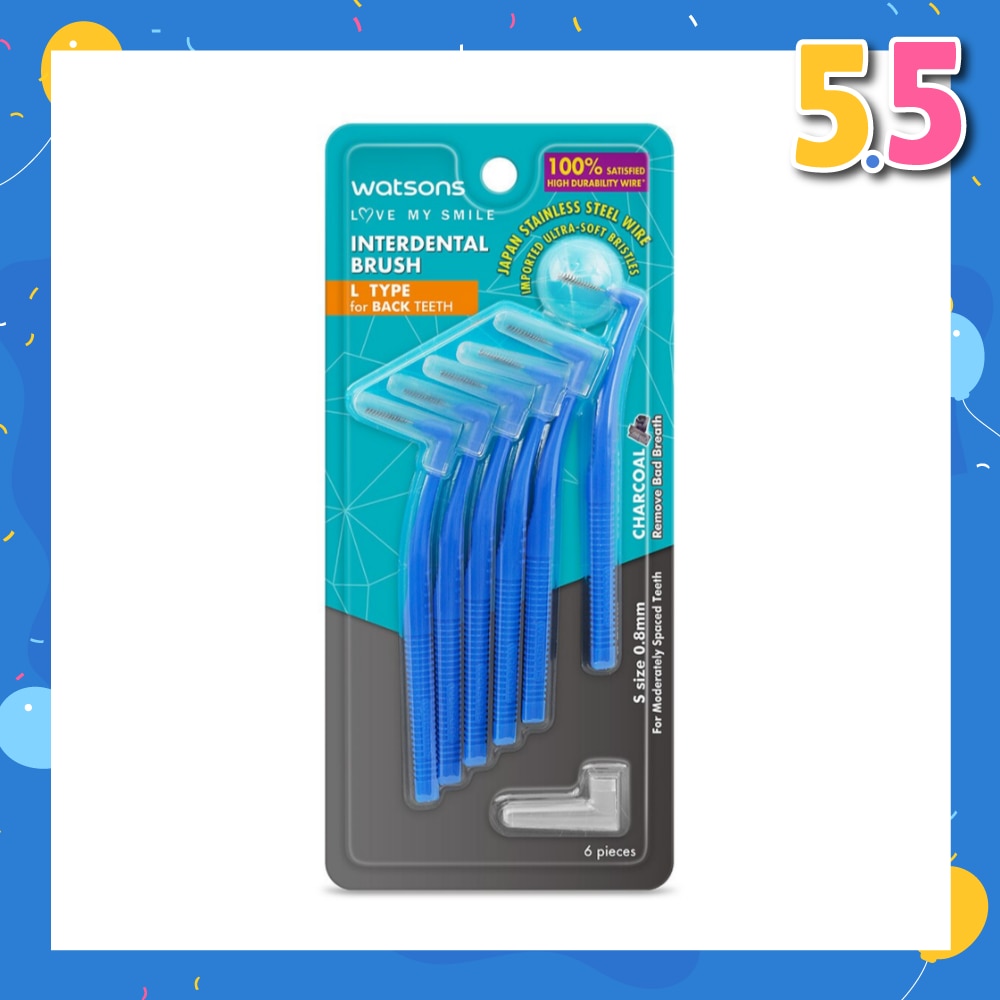 Interdental Brush L Type Charcoal (For Back Teeth) 6s
