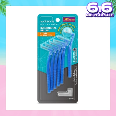 WATSONS Interdental Brush L Type Charcoal (For Back Teeth) 6s
