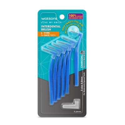 WATSONS Interdental Brush L Type Charcoal (For Back Teeth) 6s