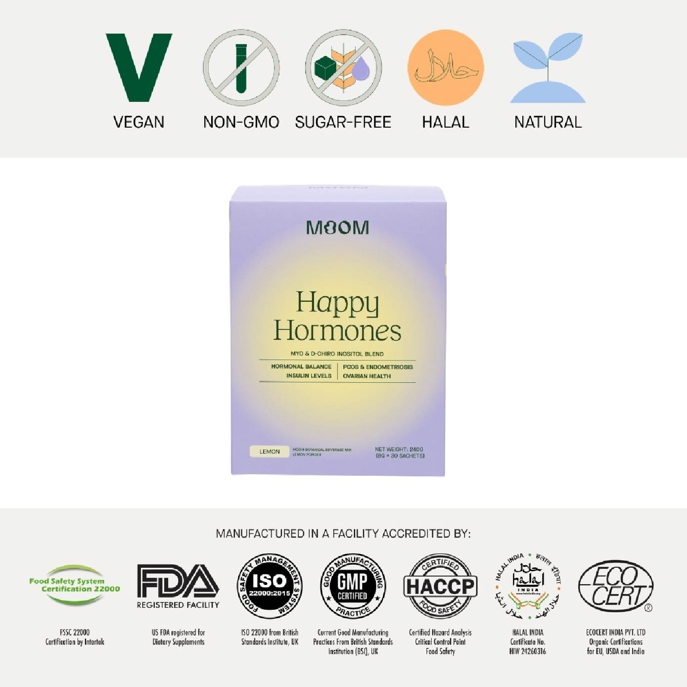 Happy Hormones Myo & D Chiro Inositol Blend Lemon Powder Sachet (To Promote Hormonal Balance & Support Fertility) 30s image