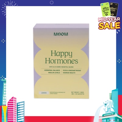 MOOM HEALTH Happy Hormones Myo & D-Chiro Inositol Blend Lemon Powder Sachet (To Promote Hormonal Balance & Support Fertility) 30s