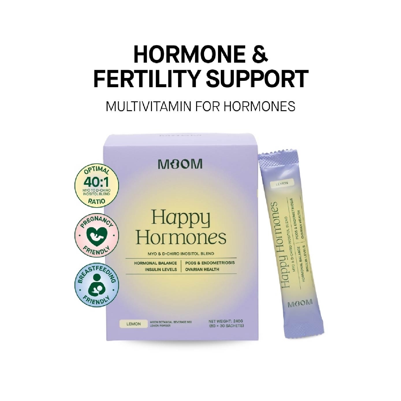 Happy Hormones Myo & D Chiro Inositol Blend Lemon Powder Sachet (To Promote Hormonal Balance & Support Fertility) 30s image
