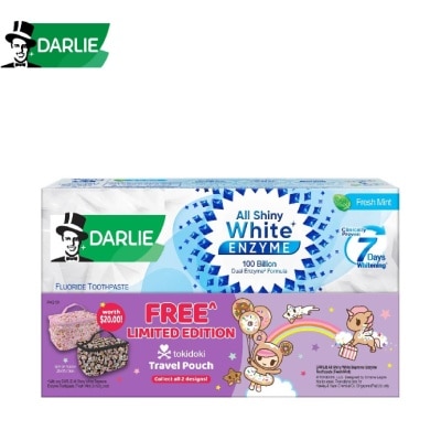 DARLIE All Shiny White Enzyme Fresh Mint Toothpaste Twinpack 120g x 2s + Tokidoki Travel Pouch 1s