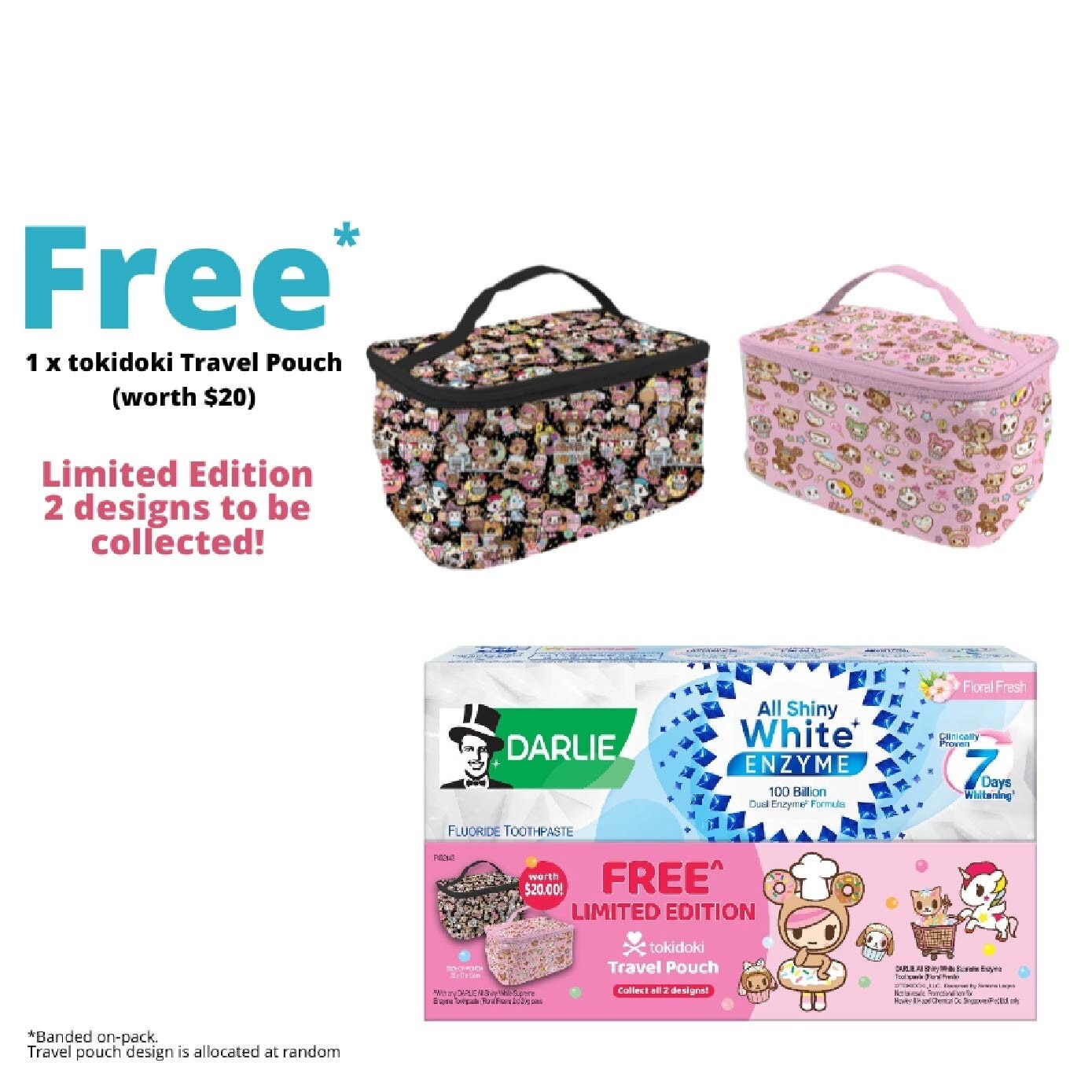 All Shiny White Enzyme Floral Fresh Toothpaste Twinpack 120g x 2s + Tokidoki Travel Pouch 1s