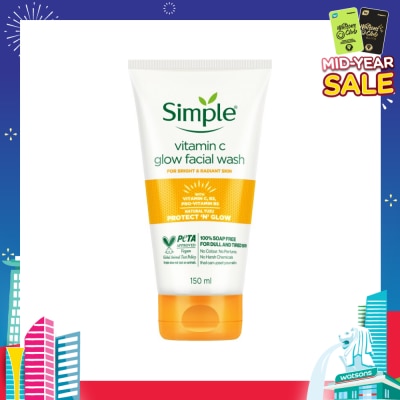 SIMPLE Vitamin C Glow Facial Wash (100% Soap Free - For Dull & Tired Skin) 150ml