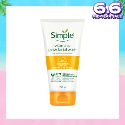 SIMPLE Vitamin C Glow Facial Wash (100% Soap Free - For Dull & Tired Skin) 150ml