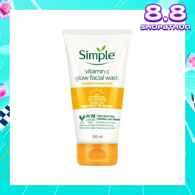 SIMPLE Vitamin C Glow Facial Wash (100% Soap Free - For Dull & Tired Skin) 150ml